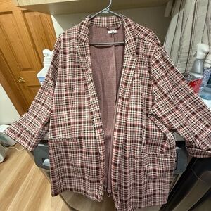 Plus Size Maroon Plaid Women's Blazer